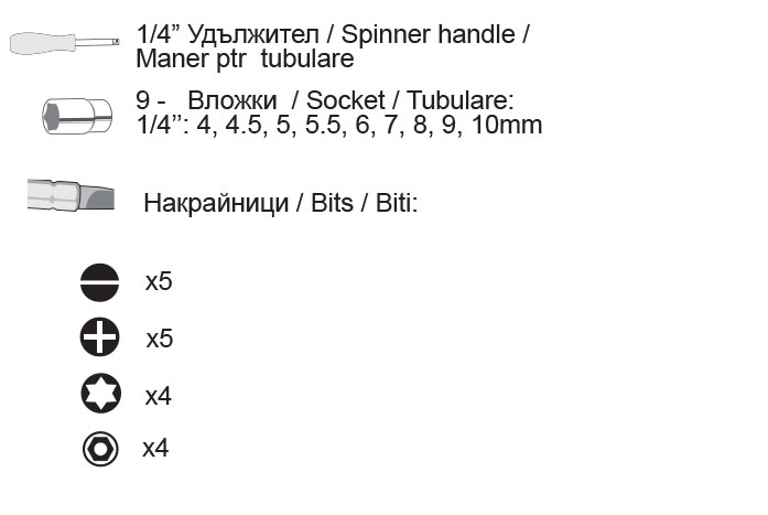 Отвертка с накрайници 28 части 